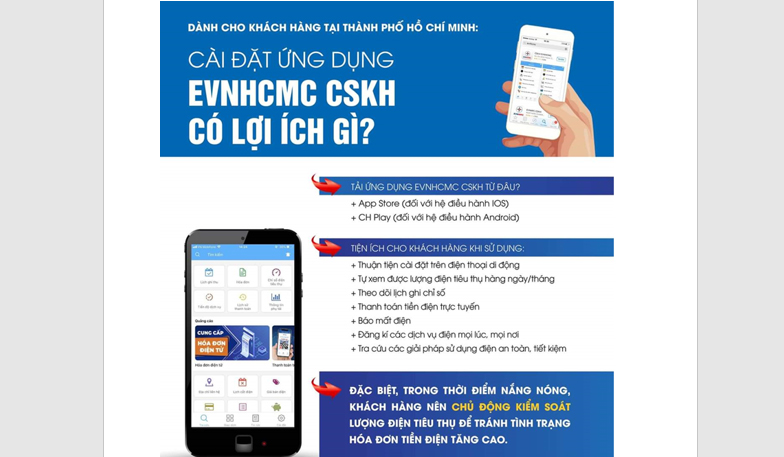 Cài app EVNHCMC CSKH để sử dụng điện tiết kiệm, hiệu quả