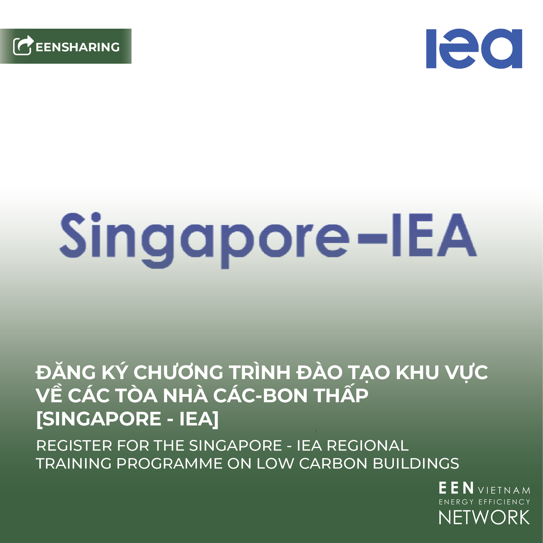 REGISTER FOR THE SINGAPORE - IEA REGIONAL TRAINING PROGRAMME ON LOW CARBON BUILDINGS